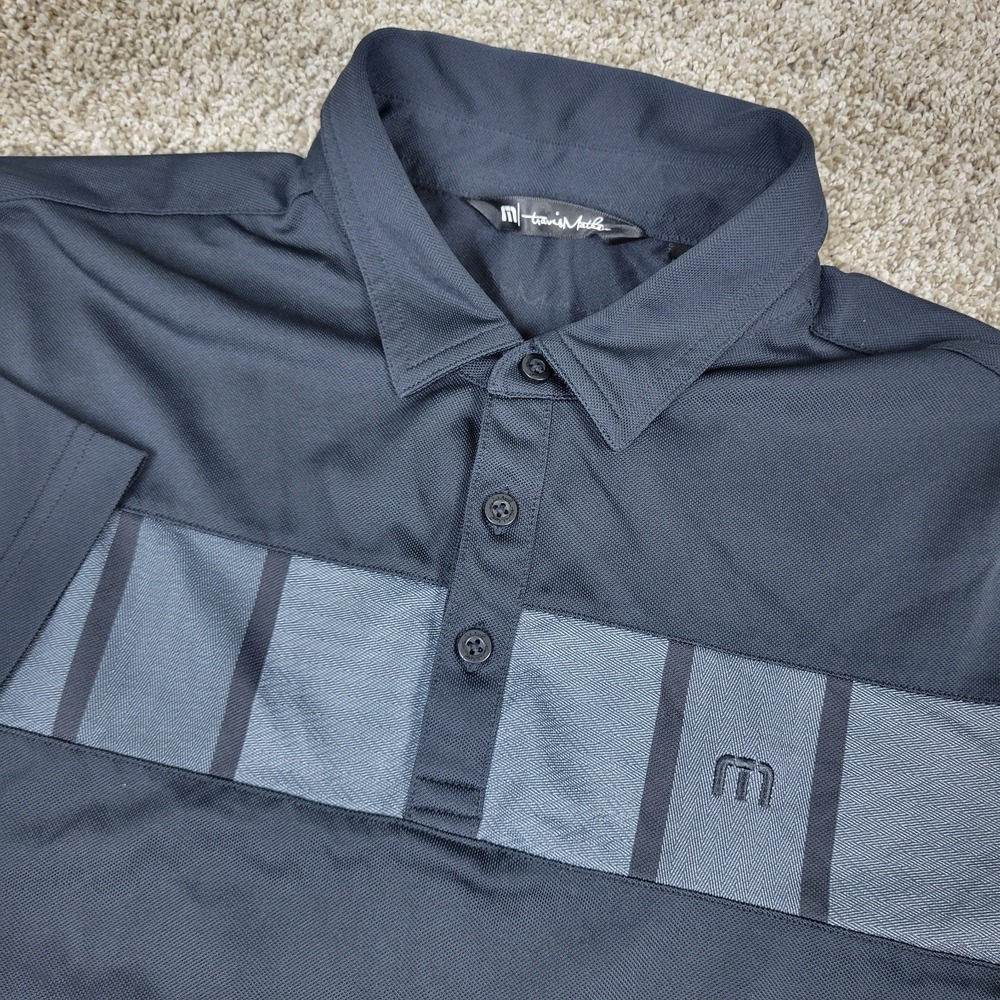 Travis Mathew Mens Large Black Chest Stripe Performance Stretch Golf Polo SS